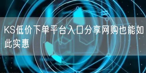 KS低价下单平台入口分享网购也能如此实惠