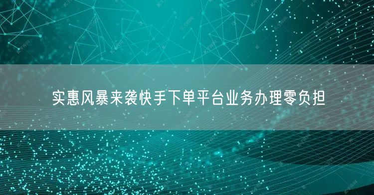 实惠风暴来袭快手下单平台业务办理零负担
